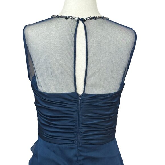 Adrianna Papell Blue Beaded Illusion Neck Tiered Chiffon Gown 4 Elegant Bodice - Picture 8 of 16